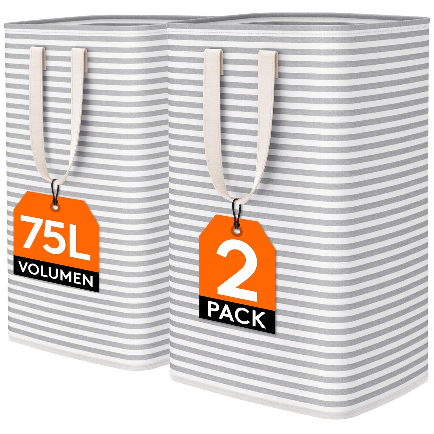 Lifewit 2 Pack Laundry Basket 80L Each, Collapsible Clothes Hamper with Reinforced Handles, Freestanding Waterproof Design for Bedroom and Laundry Room, Grey 160L Total