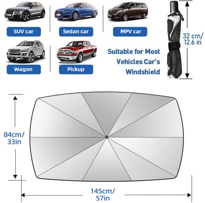 [2026 Upgraded] Windshield Sun Shade Umbrella, Car Sunshade for Trucks&SUVs | UV Protection, Heat Insulation & Automotive Interior Sun Protection for Outdoor Parking Camping (X-Large)