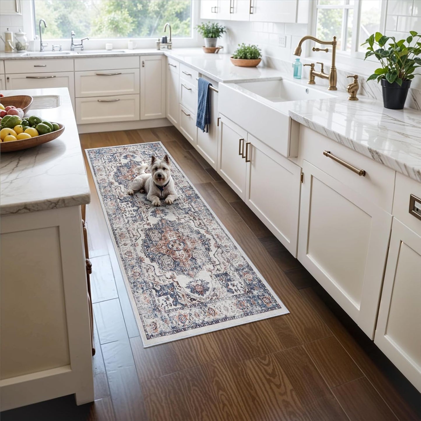 2x6 Hallway Washable Runner Rug : Vintage Soft Kitchen Laundry Runner with Non Slip Backing Farmhouse Entryway Living Room Floor Mat Stain Resistant Carpet for Bedroom Bathroom Distressed Beside Rug