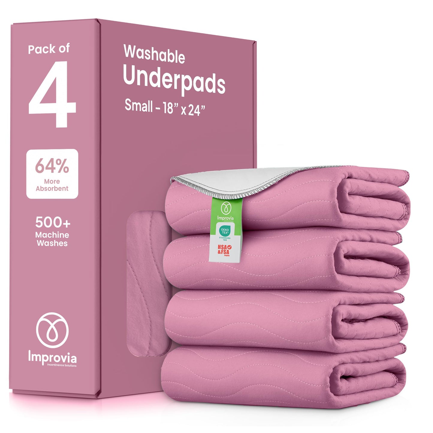 IMPROVIA® Washable Underpads, 34" x 36" (Pack of 4) - Heavy Absorbency Reusable Bedwetting Incontinence Pads for Kids, Adults, Elderly, and Pets - Waterproof Protective Pad for Bed, Couch, Sofa, Floor