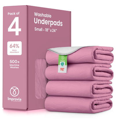 IMPROVIA® Washable Underpads, 34" x 36" (Pack of 4) - Heavy Absorbency Reusable Bedwetting Incontinence Pads for Kids, Adults, Elderly, and Pets - Waterproof Protective Pad for Bed, Couch, Sofa, Floor
