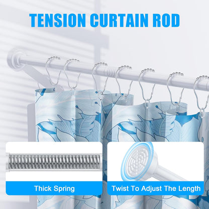 TEECK Shower Curtain Rod, 32-80 inch Adjustable Spring Tension Curtain Rod, Never Rust Anti-Slip Shower Curtain Rod for Bathroom, No Drilling, Never Collapse, Easy to Use, Silver