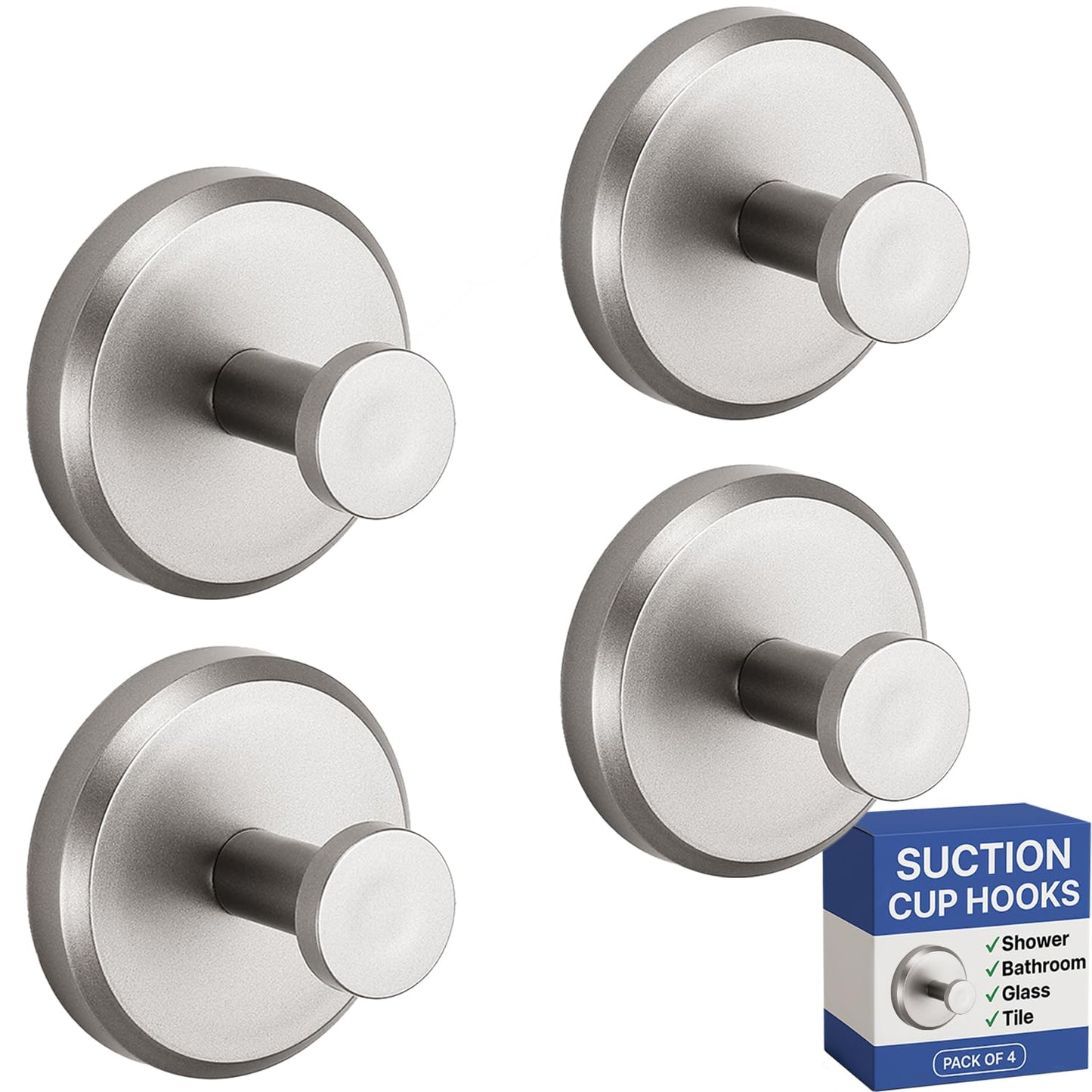 HOME SO Suction Cup Hooks for Shower & Bathroom Towel Holder 2-Pack Black | Waterproof Rustproof Organizer Hook Hanging Loofah Robe Coat Bath Accessories on Tile Glass Door Mirror + Optional 3M Disc