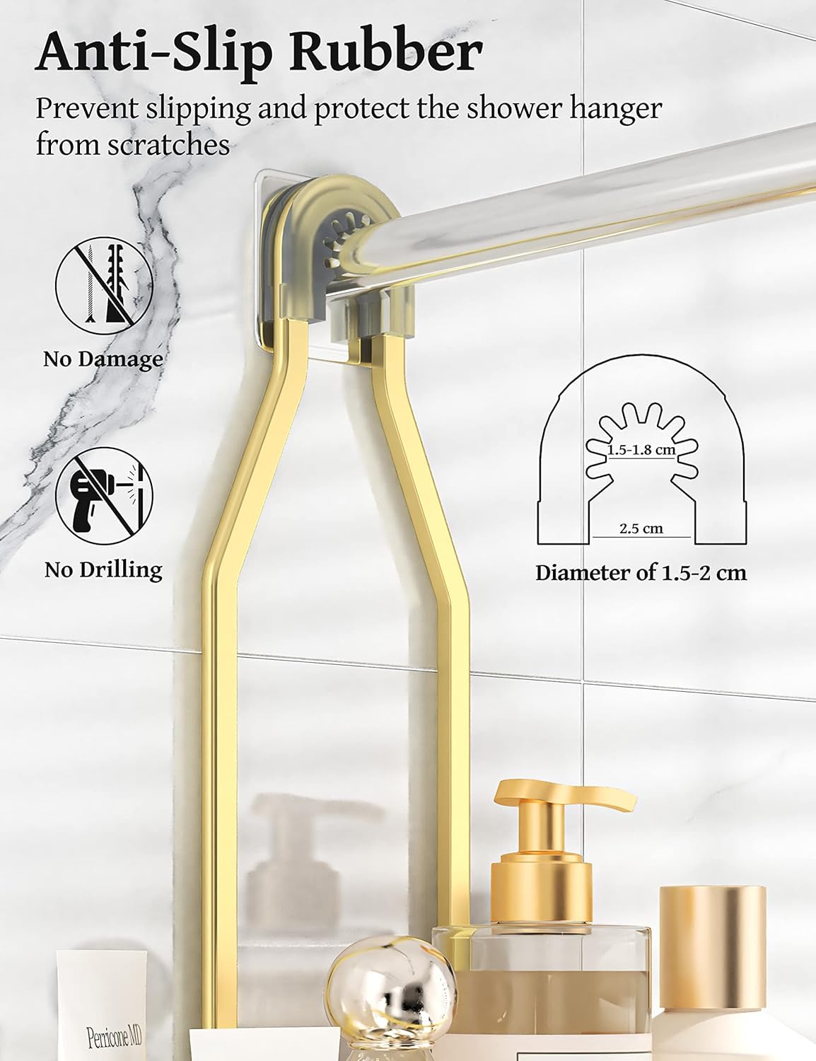 Never Rust Shower Caddy Hanging, Aluminum Shower Racks for Inside Shower, 3-Tier Shower Organizer Hanging Over Shower Head with Hooks and Soap Holder, Rose Gold