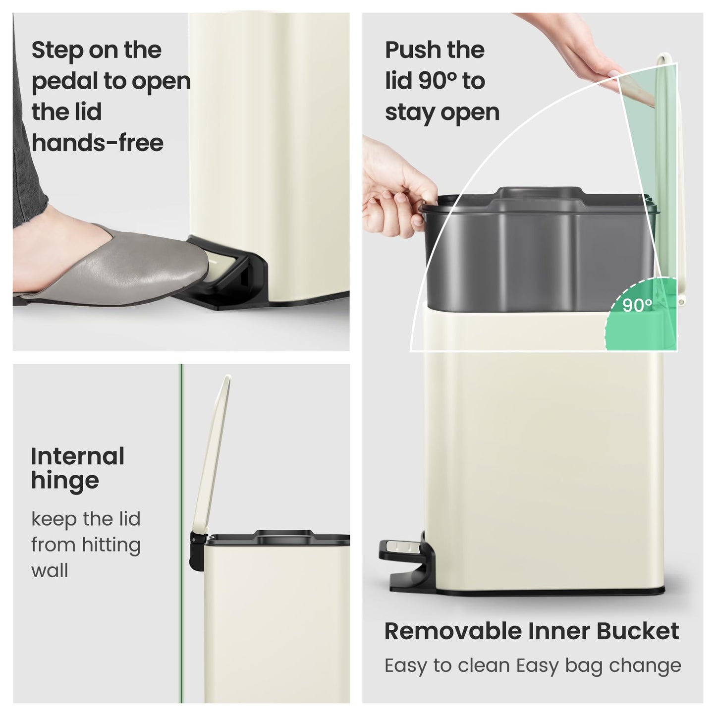 Cesun Small Bathroom Trash Can with Lid, 1.6 Gal, Soft Close, Sage Green | Step pedal soft close, Slim 5.9in fits narrow spaces, Stainless steel, Anti-fingerprint, Removable inner bucket, Odor seal
