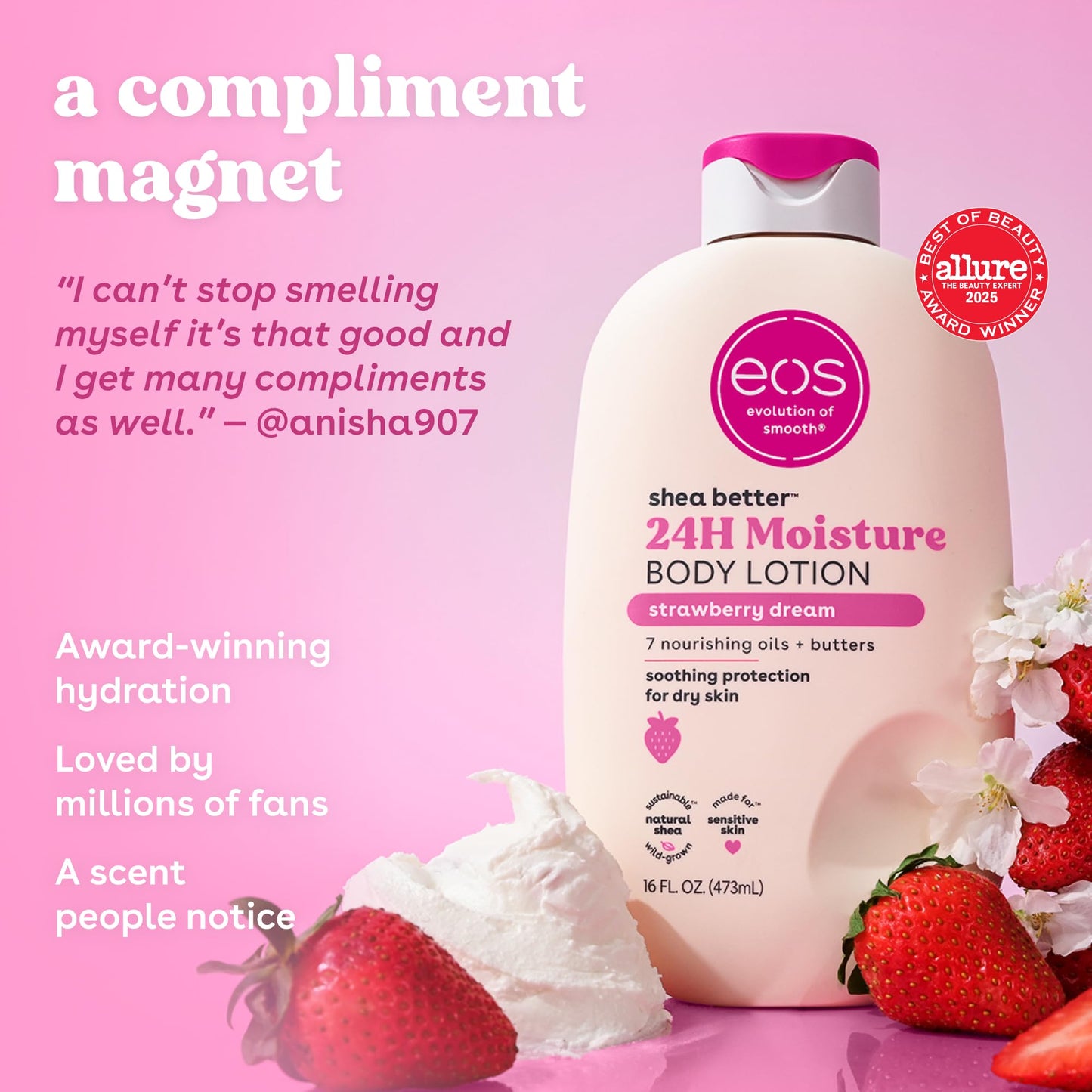 eos Shea Better Body Lotion- Vanilla Cashmere, 24-Hour Moisture, 16 fl oz