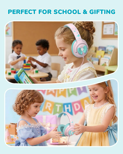 iClever C371 Kids Headphones with Cord for School Boys Girls Travel Gift | SafeSound Tech3.0, Stereo Sound, 3.5mm Jack, Foldable, Durable Headband, Safe Wired Headphones for Kids, Powder Blue