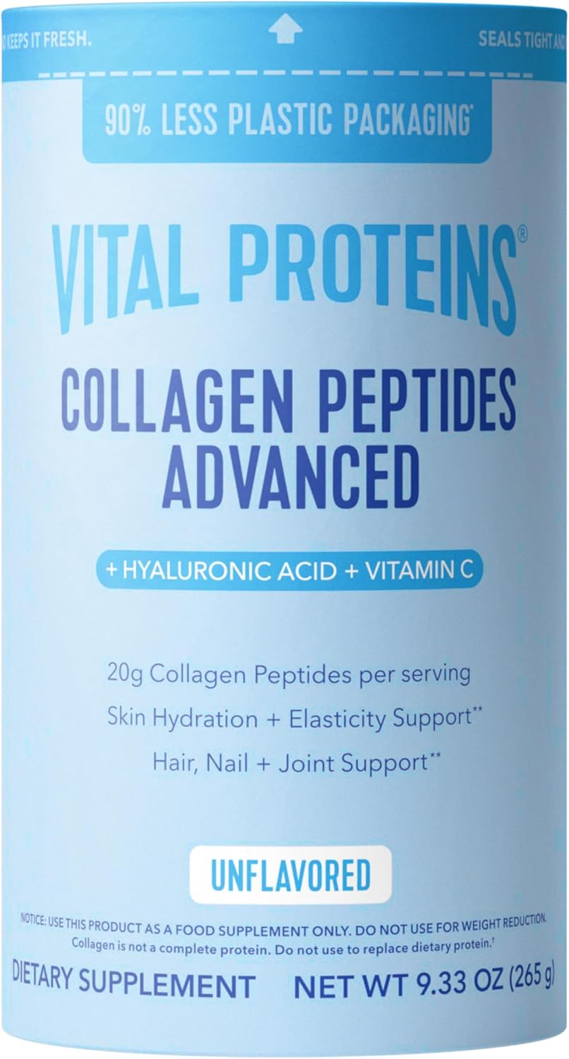 Vital Proteins Collagen Peptides Powder Advanced, Unflavored, 20oz | Hyaluronic Acid & Vitamin C, Supports Hair Skin & Nails, Collagen Peptides, 27 Servings