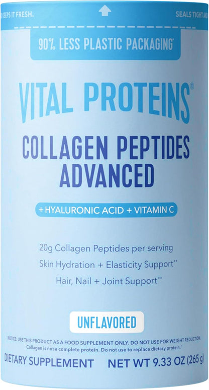 Vital Proteins Collagen Peptides Powder Advanced, Unflavored, 20oz | Hyaluronic Acid & Vitamin C, Supports Hair Skin & Nails, Collagen Peptides, 27 Servings