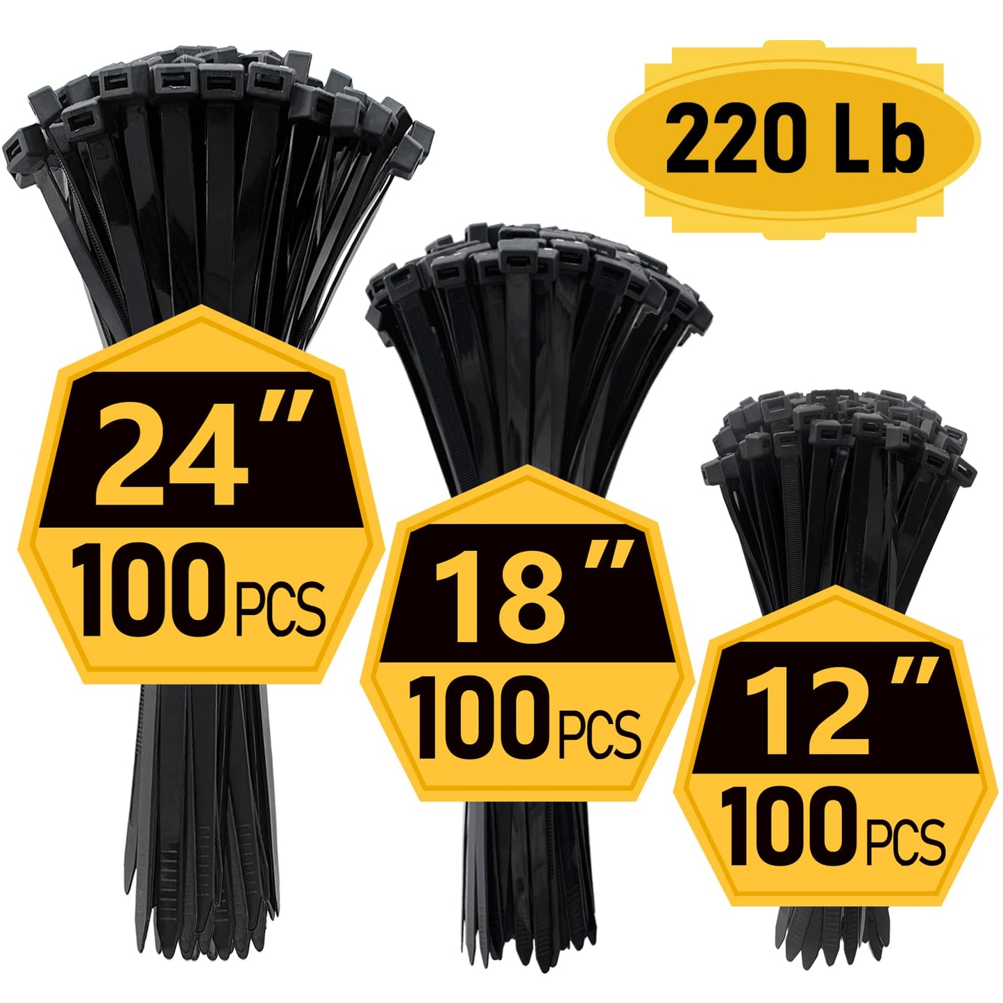 Zip Ties Assorted Sizes(4”+6”+8”+12”), 400 Pack, Black Cable Ties, UV Resistant Wire Ties by ANOSON
