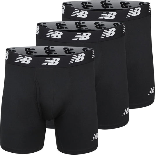 New Balance Men's Performance Boxer Briefs with Fly, Breathable Stretch Underwear, Moisture Wicking, Soft Waistband (3 Pack)