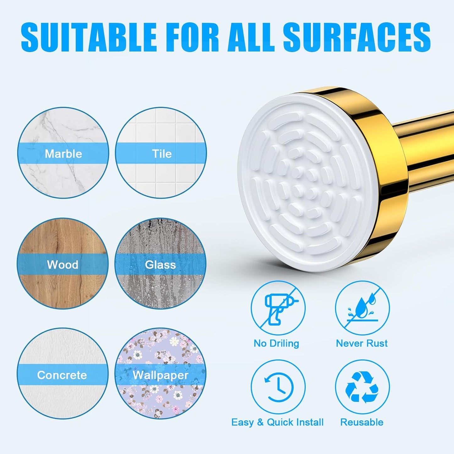 TEECK Shower Curtain Rod, 32-80 inch Adjustable Spring Tension Curtain Rod, Never Rust Anti-Slip Shower Curtain Rod for Bathroom, No Drilling, Never Collapse, Easy to Use, Silver
