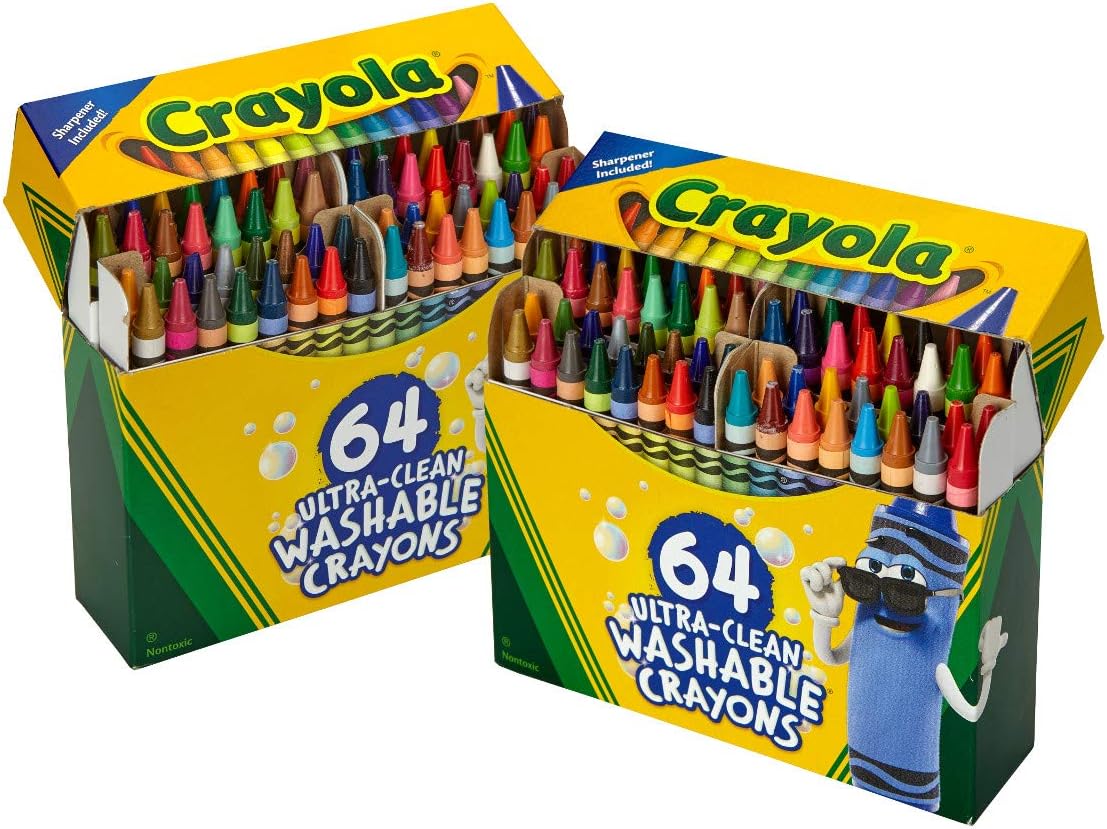 Crayola Washable Crayons for Kids - 64ct (2 Boxes), Classroom Must Haves, Teacher School Supplies Essentials, Bulk Crayons for Toddlers [Amazon Exclusive]