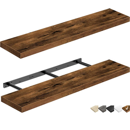 QEEIG Bathroom Floating Shelves for Wall - 15.7" Wall Mounted Shelf Over Toilet Farmhouse Home Decor Display Bookshelf Small 15.7 x 6.7 inch Set of 2, Rustic Brown (008-40BN)