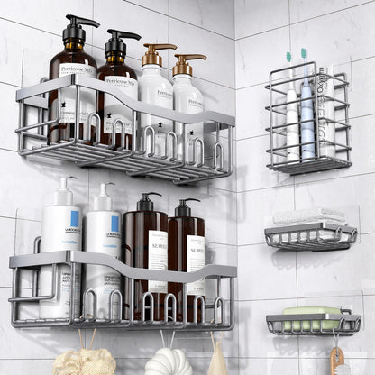EUDELE Adhesive Shower Caddy, 5 Pack Rustproof Stainless Steel Bath Organizers With Large Capacity, No Drilling Shelves for Bathroom Storage & Home Decor