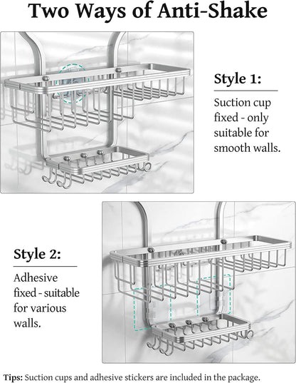 Never Rust Shower Caddy Hanging, Aluminum Shower Racks for Inside Shower, 3-Tier Shower Organizer Hanging Over Shower Head with Hooks and Soap Holder, Rose Gold