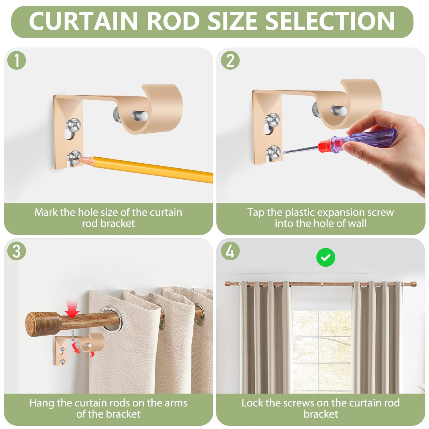 Curtain Rods 30-60 Inch, Adjustable Black Curtain Rods for Windows 2 Pack | 5/8" Diameter for 30-54 Inch Windows, Spliced Window Treatment Rod with Brackets, Long Small Rod for Bedroom, Living Room