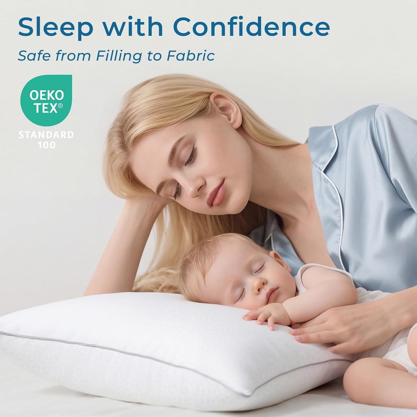 Sasttie Firm Pillows Queen Size Set of 2, Bed Pillows for Side, Back, and Stomach Sleepers - Oeko-Tex Certified Down Alternative Plump Filling - Hotel Quality and Machine Washable, 2 Pack