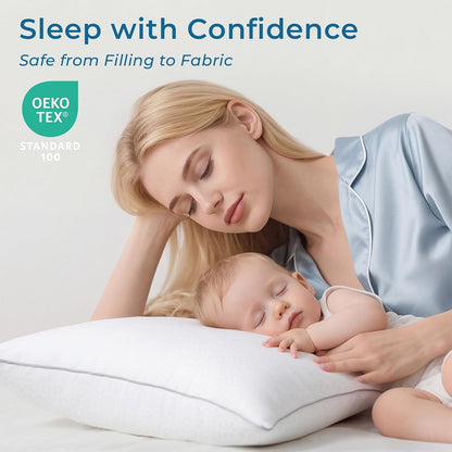 Sasttie Firm Pillows Queen Size Set of 2, Bed Pillows for Side, Back, and Stomach Sleepers - Oeko-Tex Certified Down Alternative Plump Filling - Hotel Quality and Machine Washable, 2 Pack