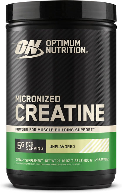 Optimum Nutrition Creatine, Micronized Creatine Monohydrate Powder, Supports Strength & Recovery, Banned Substance Tested, Unflavored, 5g per Serving, 60 Servings | 5g Micronized Creatine Monohydrate Powder Per Serving, Supports Muscle Strength & Power, E
