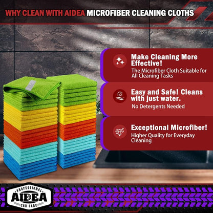 AIDEA Microfiber Cleaning Cloth-50PK, Microfiber Towels for Cars, 12×12" | Premium Wash Cloths, Dusting Cloth Cleaning Rags, Absorbent Towels for SUVs, House, Kitchen, Window, Cleaning Supplies