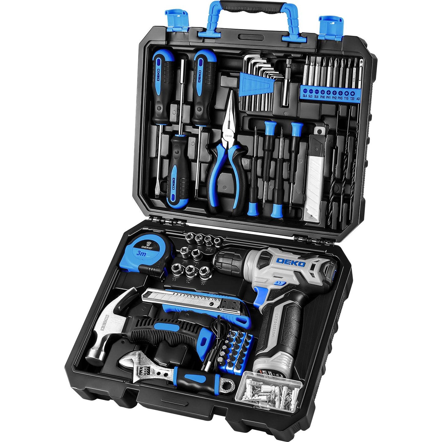 DEKOPRO Drill Set, Home Tool Set with 8V Pink Cordless Drill, Hand Tool Kit for Women, 126 pcs