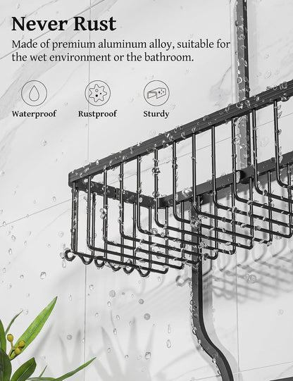 Never Rust Shower Caddy Hanging, Aluminum Shower Racks for Inside Shower, 3-Tier Shower Organizer Hanging Over Shower Head with Hooks and Soap Holder, Rose Gold