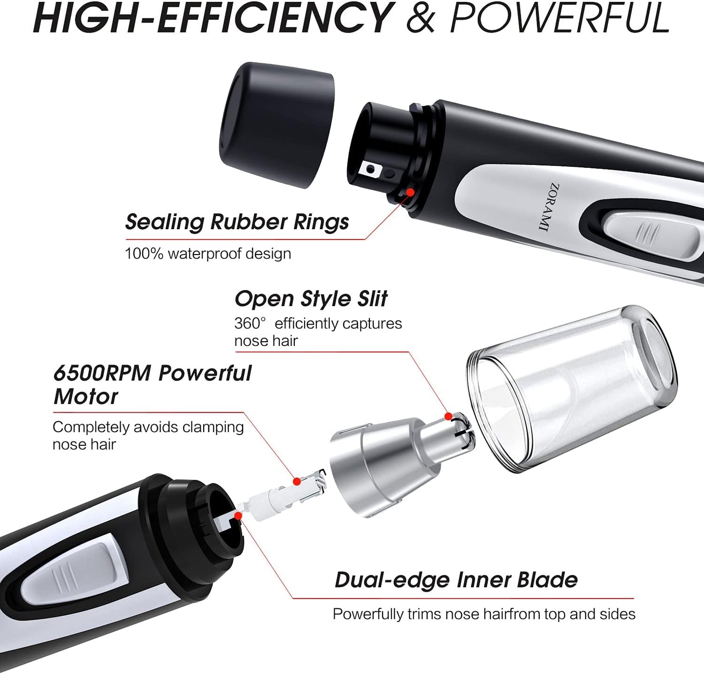 Ear and Nose Hair Trimmer Clipper - 2026 Professional Painless Eyebrow & Facial Hair Trimmer for Men Women,Battery-Operated Trimmer with IPX7 Waterproof,Dual Edge Blades for Easy Cleansing Black