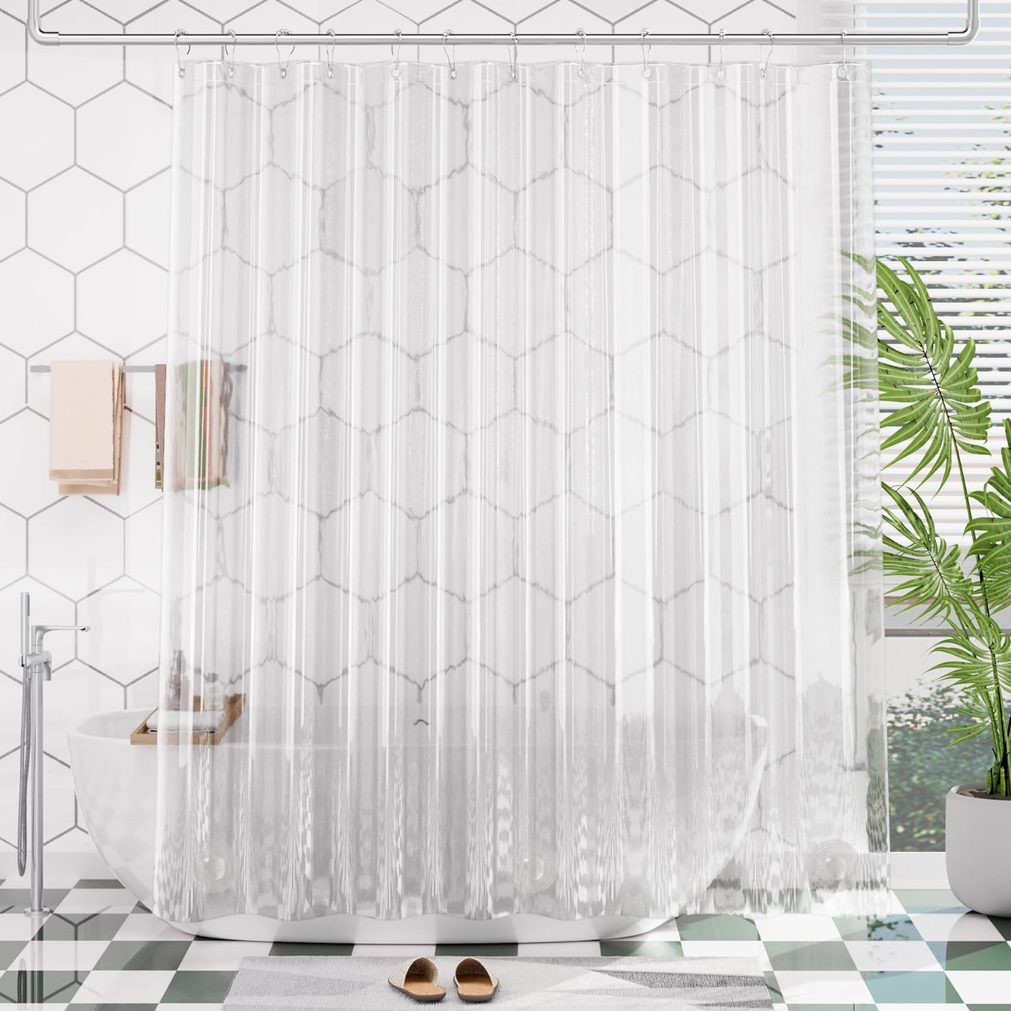 AmazerBath Plastic Shower Curtain Clear Premium PEVA, Clear Shower Curtain Heavy Duty 8G, Weighted Shower Curtains for Bathroom Accessories with 3 Big Stones and 12 Rustproof Grommets, 72x72 Inches