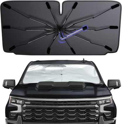 [2026 Upgraded] Windshield Sun Shade Umbrella, Car Sunshade for Trucks&SUVs | UV Protection, Heat Insulation & Automotive Interior Sun Protection for Outdoor Parking Camping (X-Large)