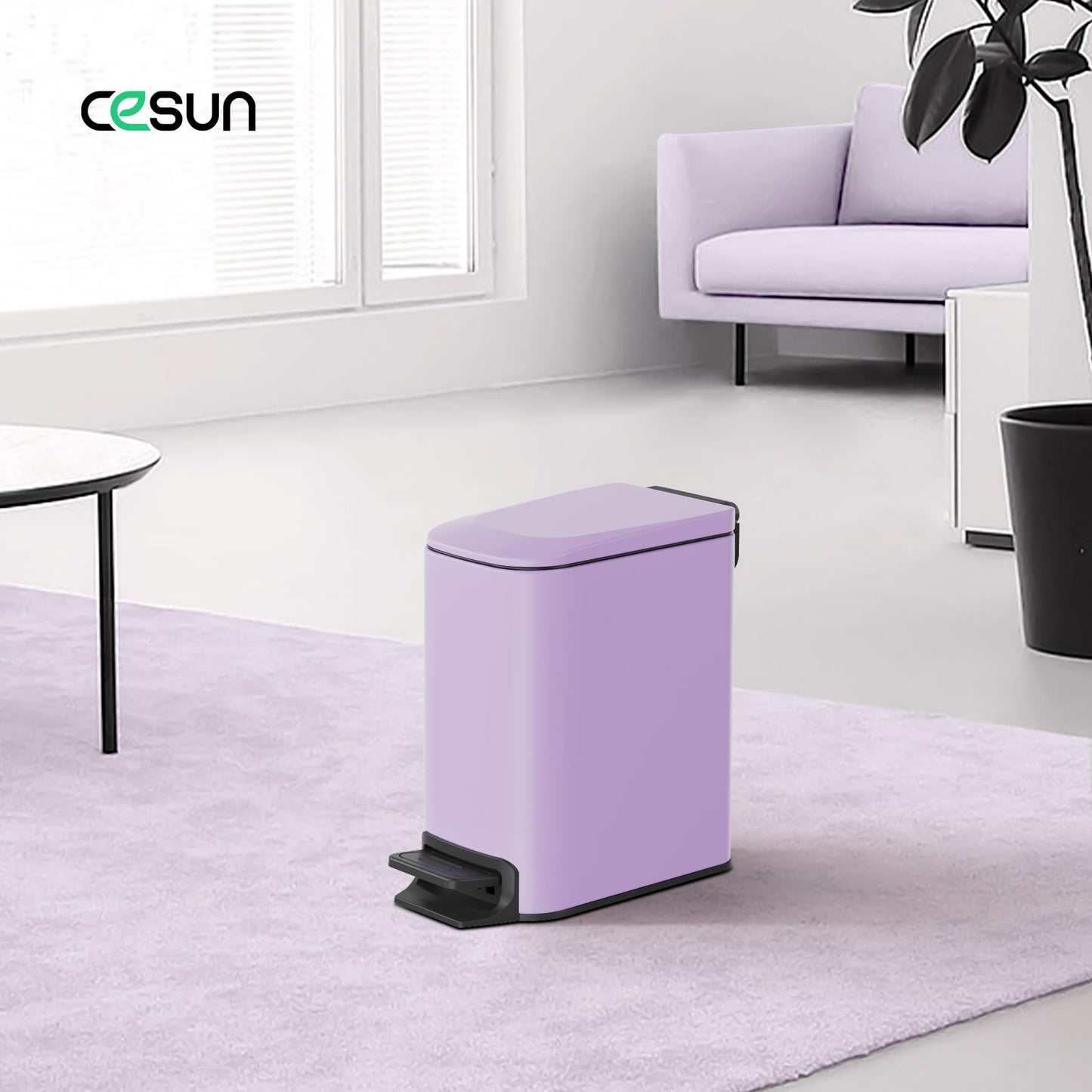Cesun Small Bathroom Trash Can with Lid, 1.6 Gal, Soft Close, Sage Green | Step pedal soft close, Slim 5.9in fits narrow spaces, Stainless steel, Anti-fingerprint, Removable inner bucket, Odor seal