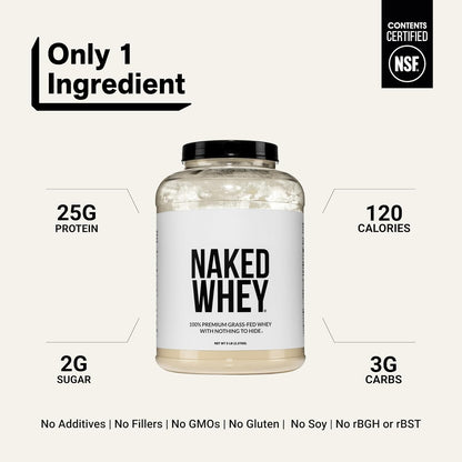 NAKED Whey 1Lb - Only 1 Ingredient, Grass Fed Whey Protein Powder, NSF Certified, Undenatured, No Gmos, No Soy, Gluten Free, Stimulate Growth, Enhance Recovery - 15 Servings
