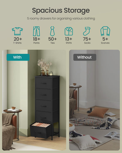 SONGMICS BELLAH Collection - Dresser for Bedroom, Chest of Drawers, Storage Organizer Unit, Closet, Entryway, Steel, 4 Drawers, Modern, Ink Black and Ebony Black ULGS314B01S