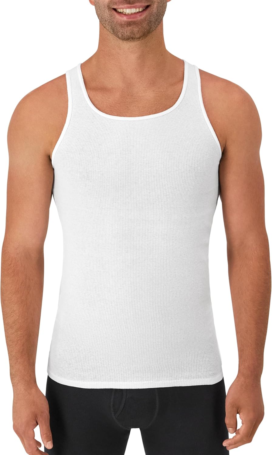 Hanes Men's Tank Undershirt Pack, Cotton Tank Undershirt, Moisture-Wicking, Breathable, White or Grey/Black, Multi-Pack