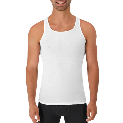 Hanes Men's Tank Undershirt Pack, Cotton Tank Undershirt, Moisture-Wicking, Breathable, White or Grey/Black, Multi-Pack