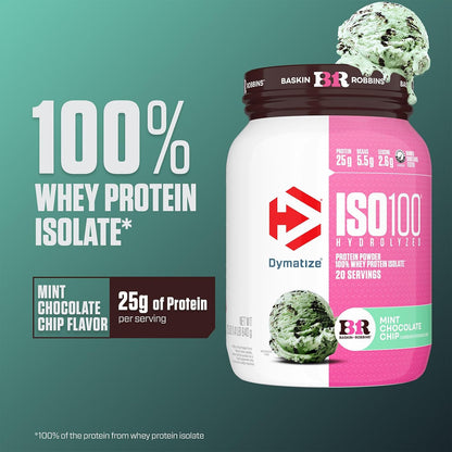 Dymatize ISO100 Protein Powder, 100% Whey Isolate, Cookies & Cream | 25g Protein, Hydrolyzed, Fast-Absorbing, Supports Muscle Health, 5.5g BCAAs, Gluten-Free, 20 Servings, 1.3 lb