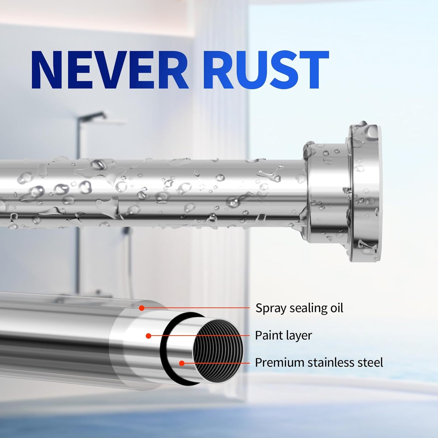 Mcrbeay Shower Curtain Rod, 1" Diameter Heavy Duty Tension Shower Rod | Adjustable 28-74 inch Non Slip No Drill Spring Tension Rod For Bathroom, Shower Stall, No Rust, Bronze