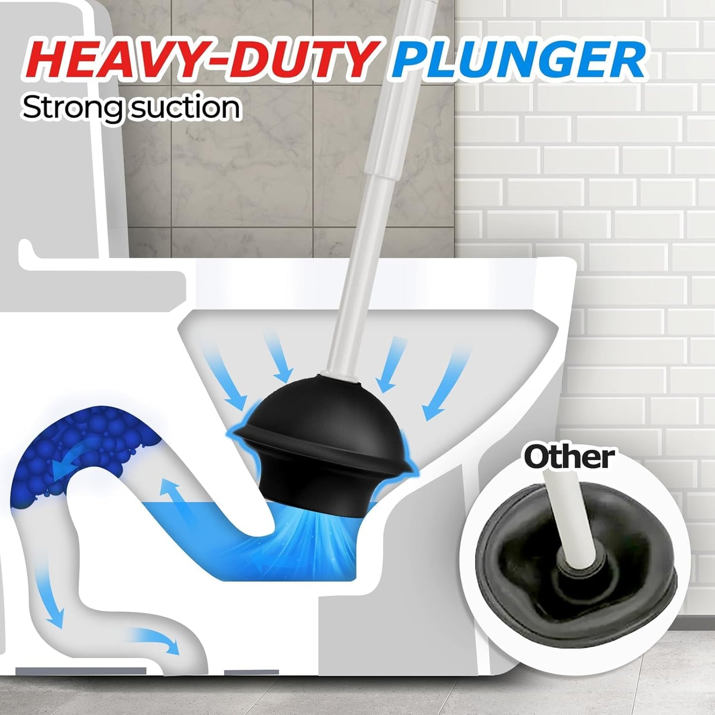 FORASTO 2in1 Toilet Brush and Plunger Set - Bathroom Bowl Holder Combo | 21" Extended, Apartment Must Haves, Accessories Decor, Essentials, New Home Storage, Scrubbing Tools, Washing Supplies, Black