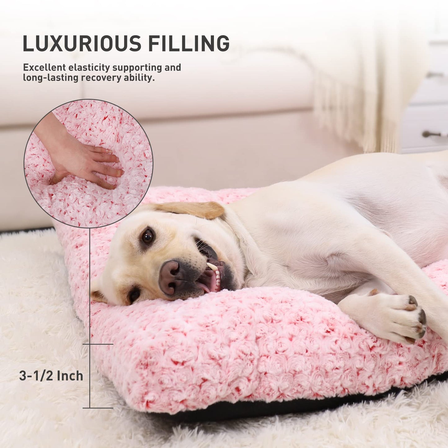 KSIIA Washable Dog Bed Medium Size Dog Crate Bed Plush Pet Mat 35"x23" Gray | Deluxe Plush Comfy Kennel Pad, Anti-Slip Bottom,Deep Sleeping Mat for Medium Dogs,Machine Washable for Easy Cleaning