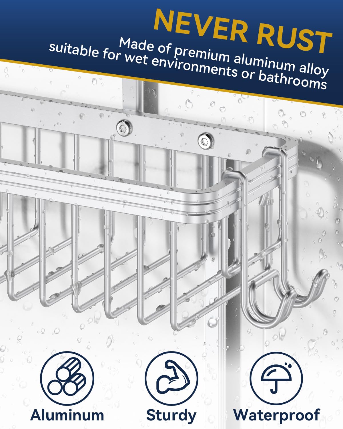 Never Rust Shower Caddy Hanging, Aluminum Shower Racks for Inside Shower, 3-Tier Shower Organizer Hanging Over Shower Head with Hooks and Soap Holder, Rose Gold