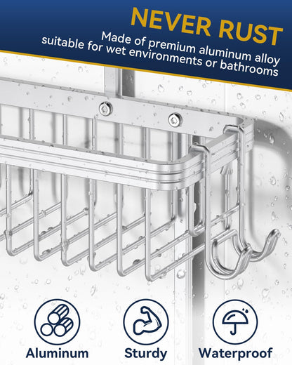 Never Rust Shower Caddy Hanging, Aluminum Shower Racks for Inside Shower, 3-Tier Shower Organizer Hanging Over Shower Head with Hooks and Soap Holder, Rose Gold