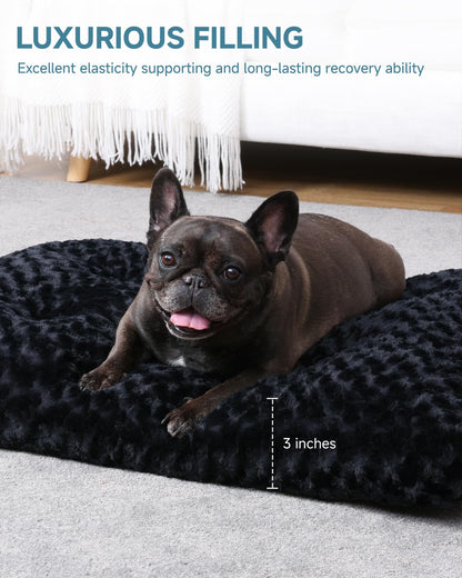 KSIIA Washable Dog Bed Medium Size Dog Crate Bed Plush Pet Mat 35"x23" Gray | Deluxe Plush Comfy Kennel Pad, Anti-Slip Bottom,Deep Sleeping Mat for Medium Dogs,Machine Washable for Easy Cleaning
