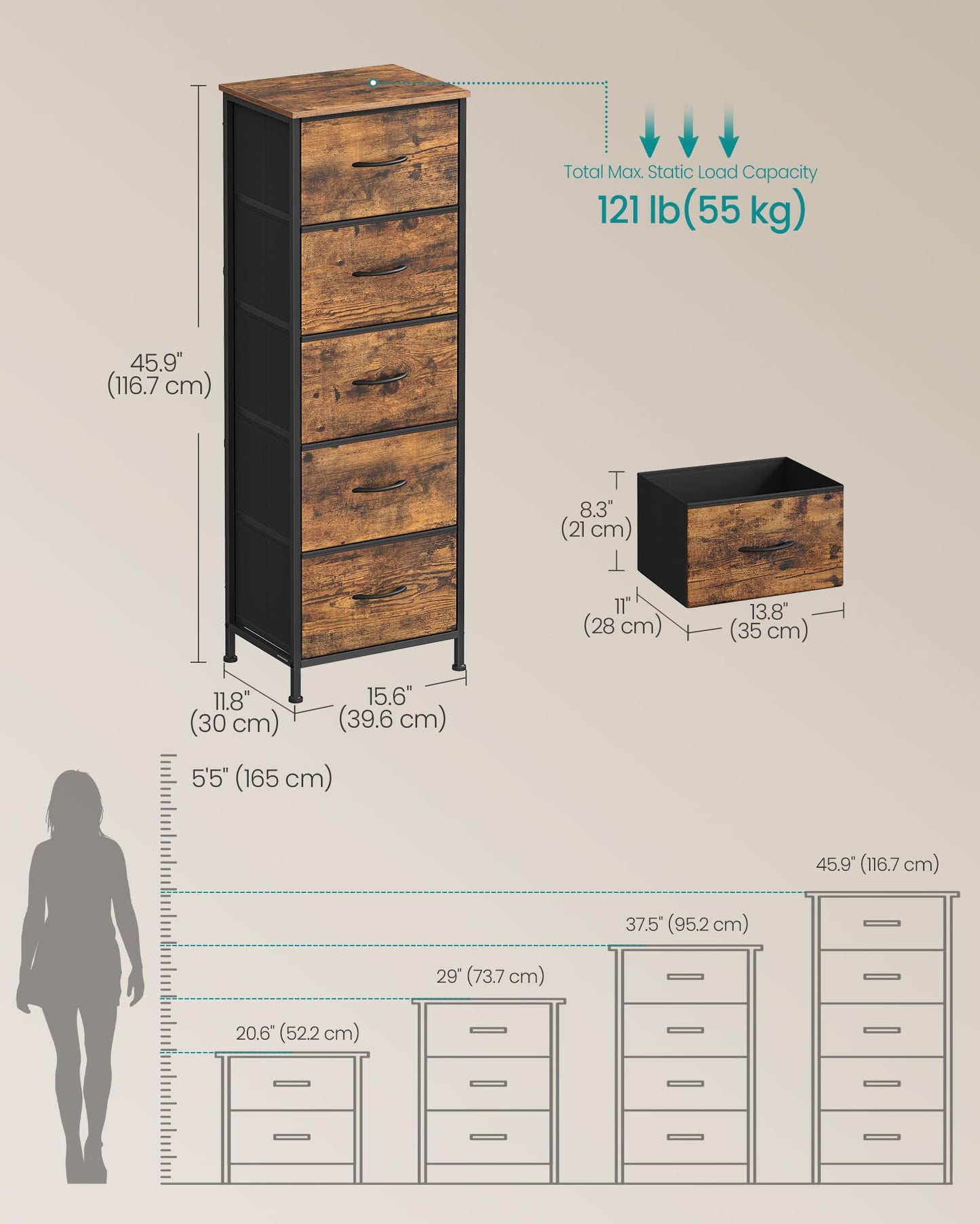 SONGMICS BELLAH Collection - Dresser for Bedroom, Chest of Drawers, Storage Organizer Unit, Closet, Entryway, Steel, 4 Drawers, Modern, Ink Black and Ebony Black ULGS314B01S