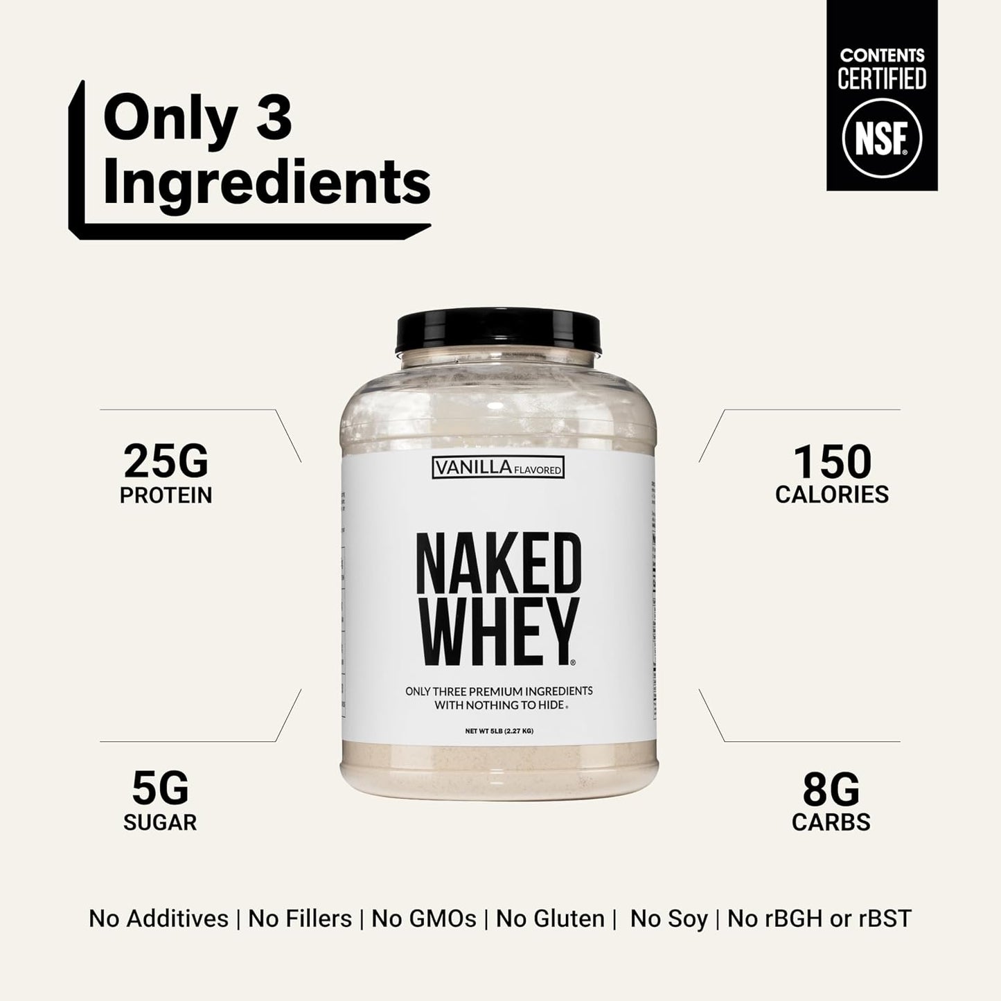 NAKED Whey 1Lb - Only 1 Ingredient, Grass Fed Whey Protein Powder, NSF Certified, Undenatured, No Gmos, No Soy, Gluten Free, Stimulate Growth, Enhance Recovery - 15 Servings