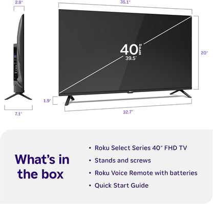Roku 40-Inch Smart TV 2026 - Select Series, 1080p Full HD TV - RokuTV | Flat Screen LED Television with Voice Remote, Wi-Fi & Bluetooth Headphone Mode - Streaming Live Local News Sports & Movies
