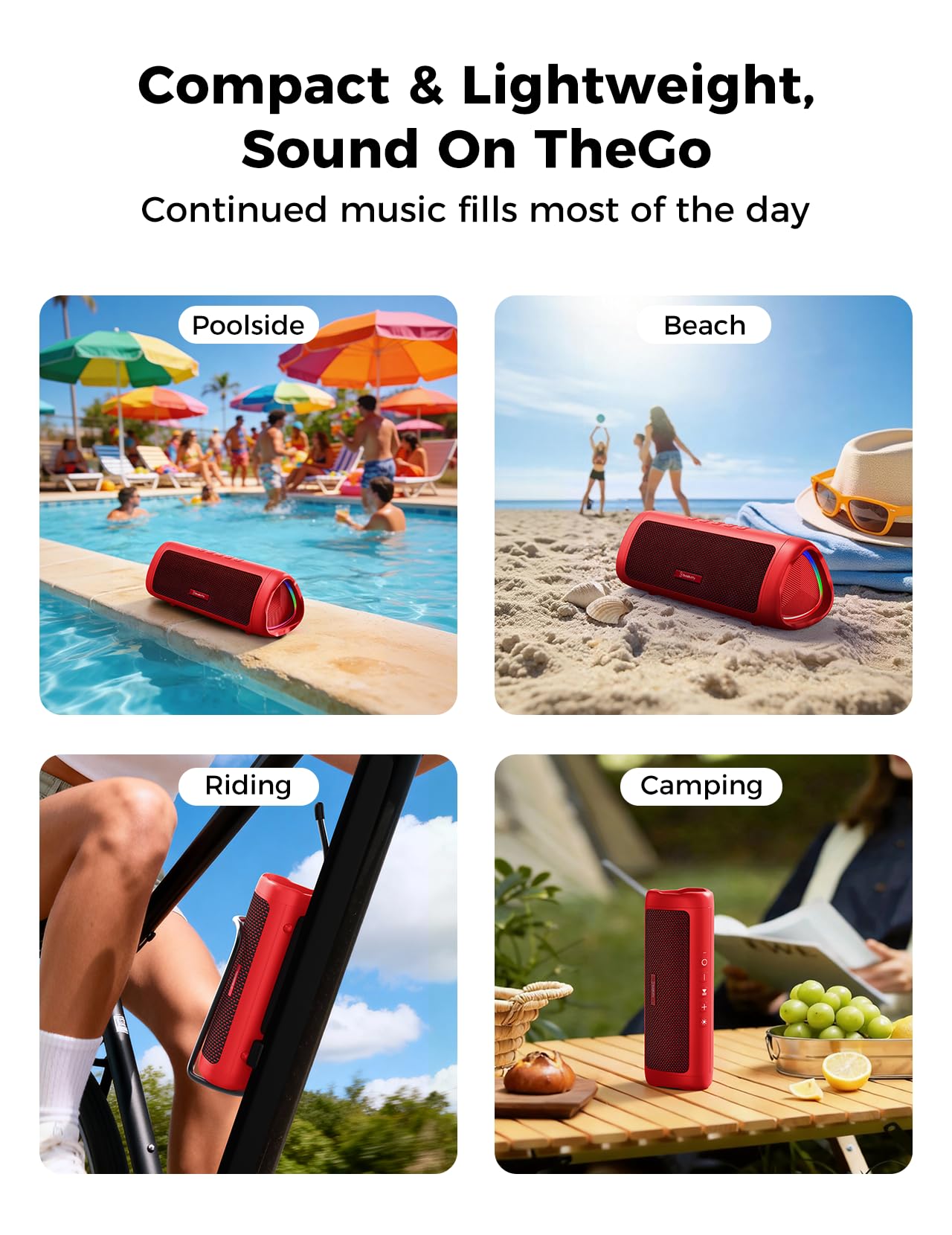 Bluetooth Speaker, 20W HD Sound, Portable Wireless, IPX5 Waterproof, Up to 24H Playtime, TWS Pairing, for Home/Party/Outdoor/Camping/Beach Essentials, Electronic Gadgets, Birthday Gift (Black)