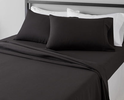 Amazon Basics Lightweight Super Soft Breathable Wrinkle-Resistant Microfiber 4-Piece Bed Sheet Set with 14-Inch Deep Pockets, Queen, Bright White, Solid
