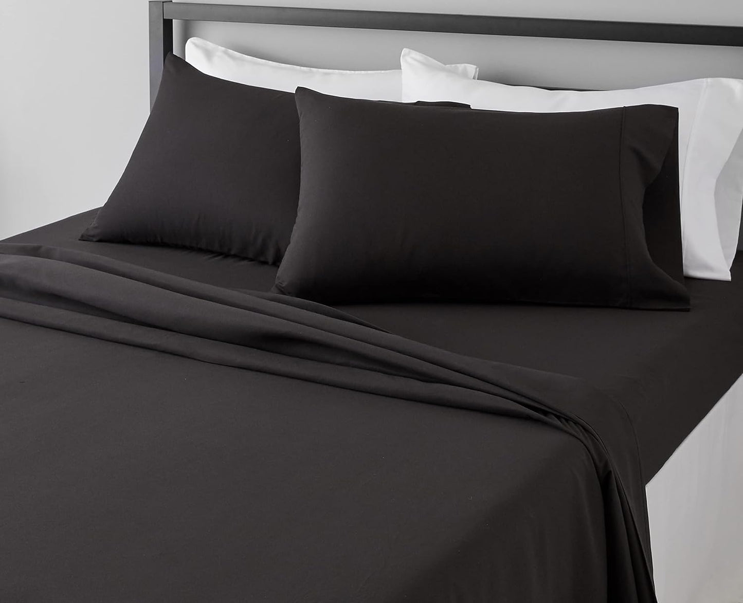 Amazon Basics Lightweight Super Soft Breathable Wrinkle-Resistant Microfiber 4-Piece Bed Sheet Set with 14-Inch Deep Pockets, Queen, Bright White, Solid