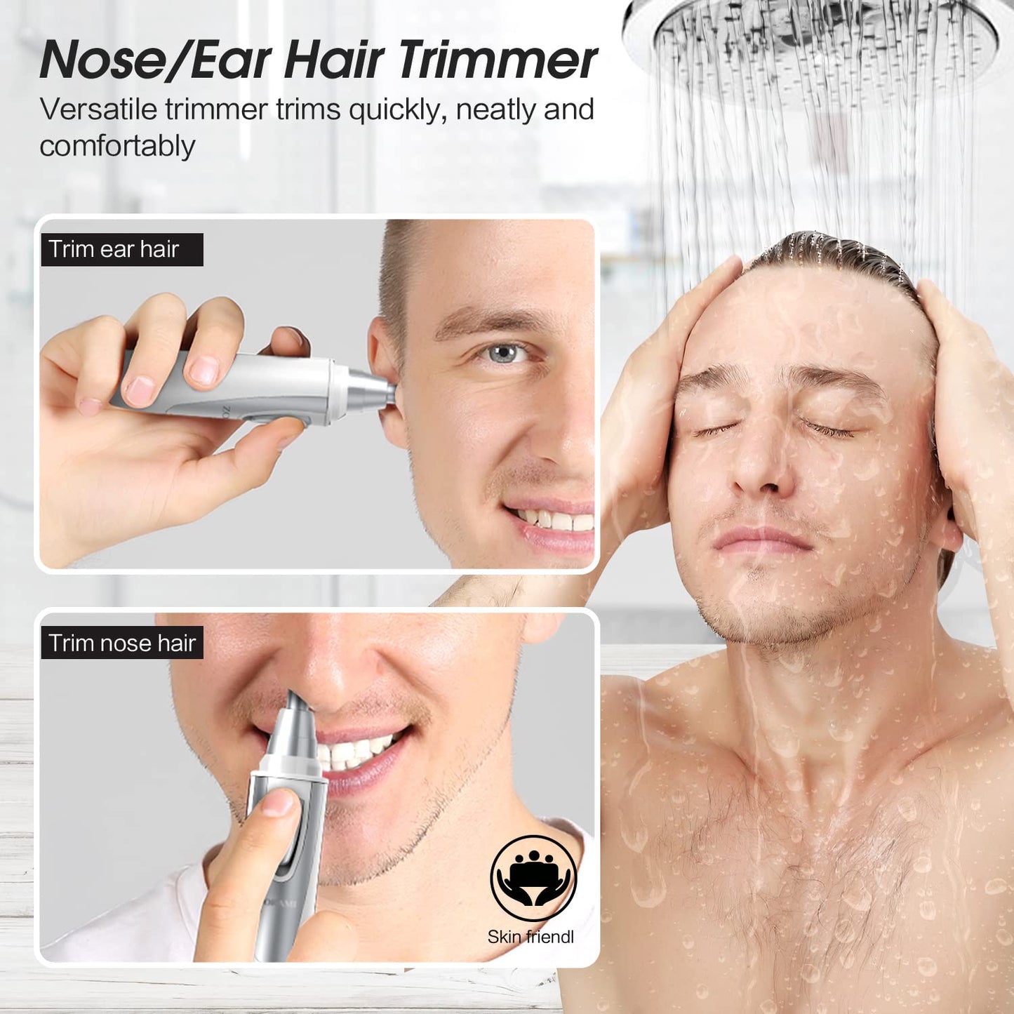 Ear and Nose Hair Trimmer Clipper - 2026 Professional Painless Eyebrow & Facial Hair Trimmer for Men Women,Battery-Operated Trimmer with IPX7 Waterproof,Dual Edge Blades for Easy Cleansing Black