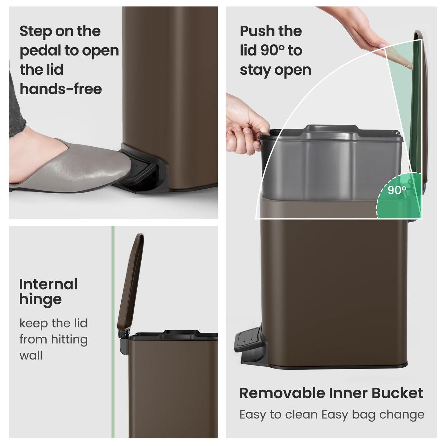 Cesun Small Bathroom Trash Can with Lid, 1.6 Gal, Soft Close, Sage Green | Step pedal soft close, Slim 5.9in fits narrow spaces, Stainless steel, Anti-fingerprint, Removable inner bucket, Odor seal